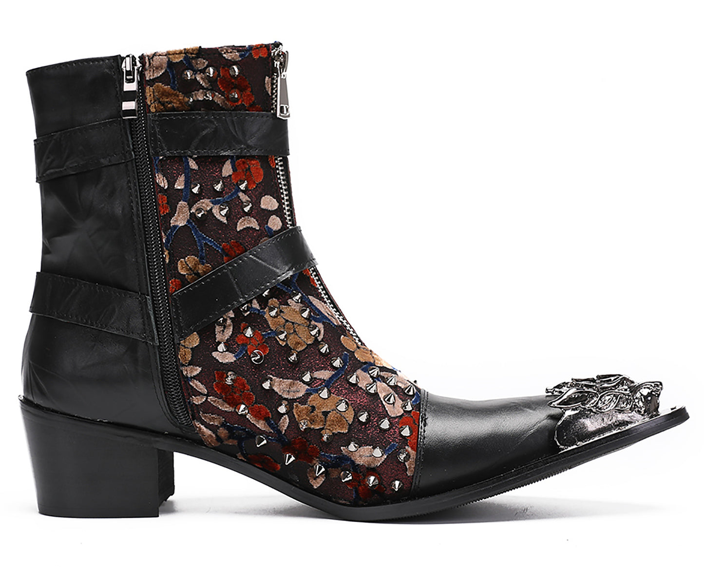Mens Party Dress Metal-Tip Toe Skeleton Button Cowboy Western Boots