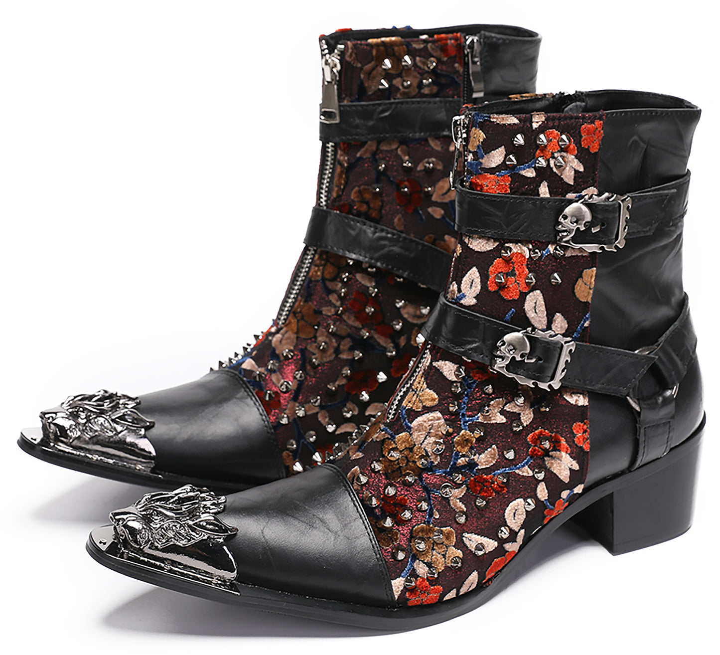 Mens Party Dress Metal-Tip Toe Skeleton Button Cowboy Western Boots