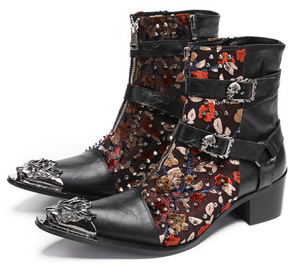 Mens Party Dress Metal-Tip Toe Skeleton Button Cowboy Western Boots