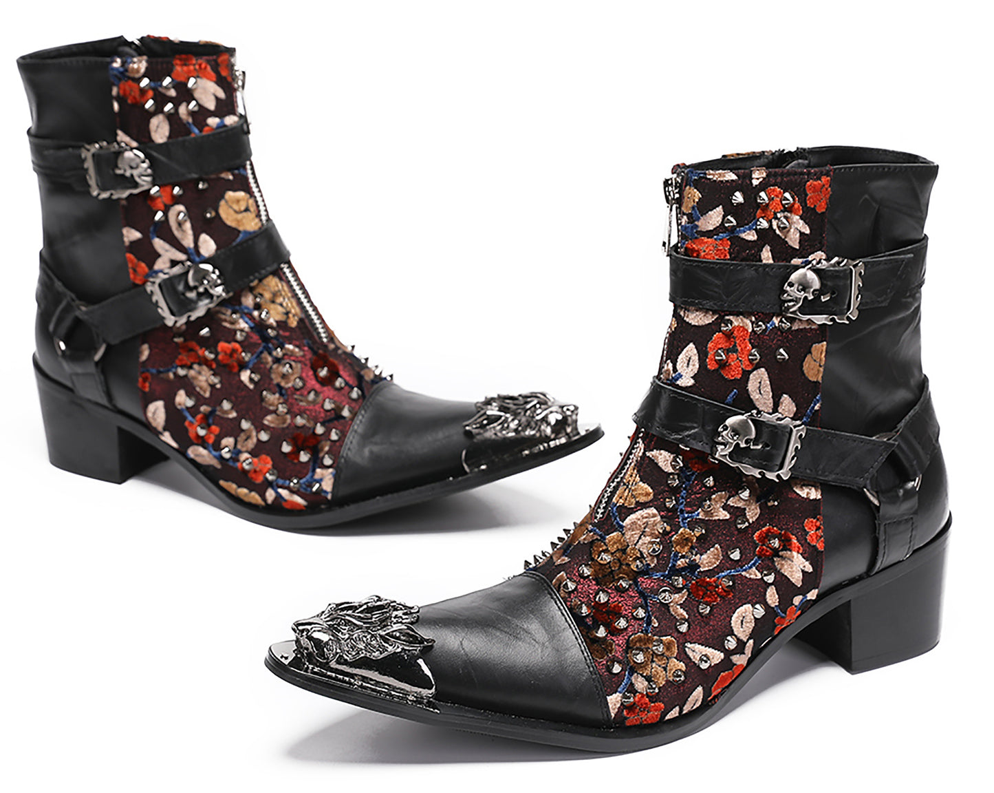 Mens Party Dress Metal-Tip Toe Skeleton Button Cowboy Western Boots