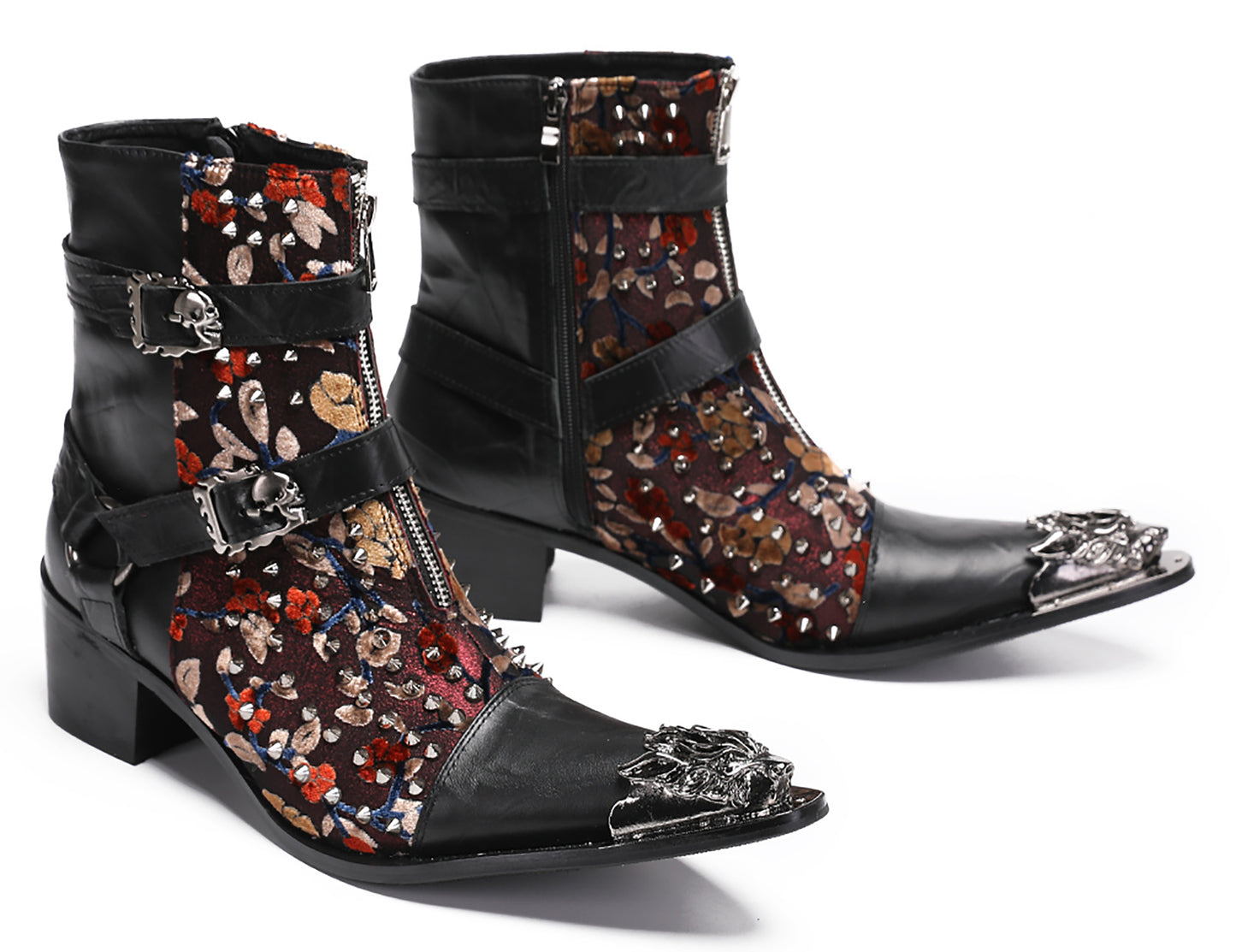 Mens Party Dress Metal-Tip Toe Skeleton Button Cowboy Western Boots