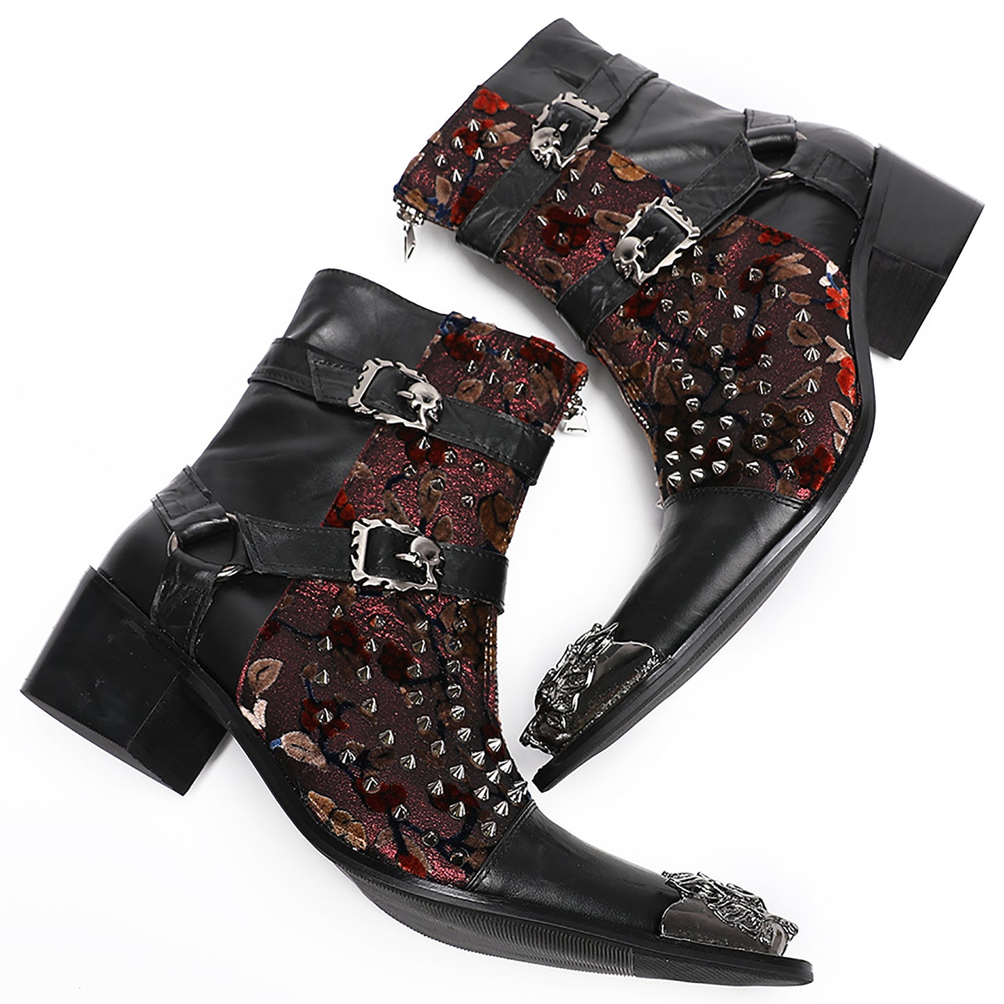 Mens Party Dress Metal-Tip Toe Skeleton Button Cowboy Western Boots
