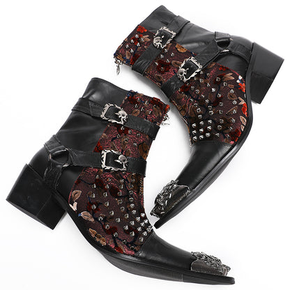 Mens Party Dress Metal-Tip Toe Skeleton Button Cowboy Western Boots