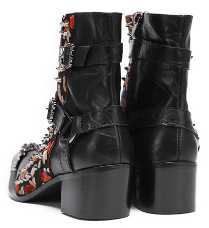 Mens Party Dress Metal-Tip Toe Skeleton Button Cowboy Western Boots