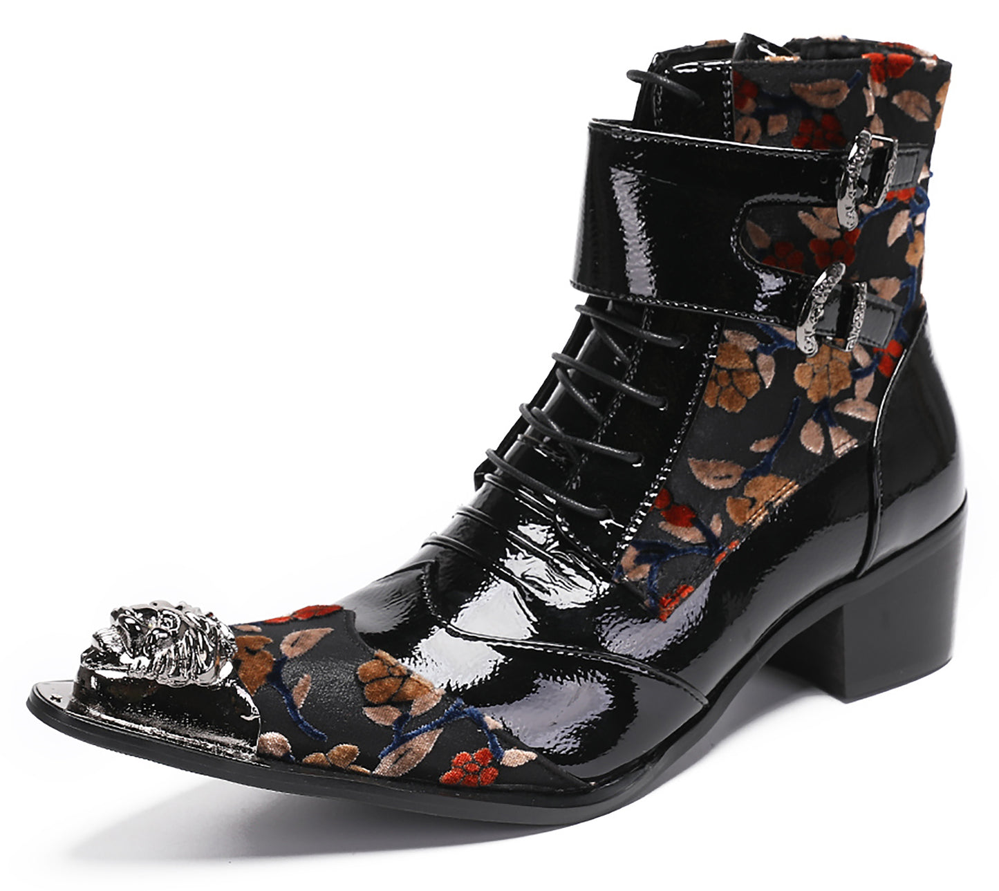 Mens Metal-Tip Toe Patent Leather Cowboy Western Boots