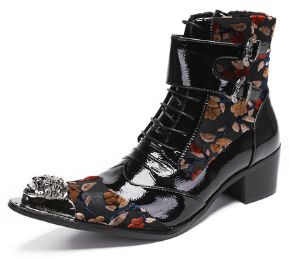 Mens Metal-Tip Toe Patent Leather Cowboy Western Boots