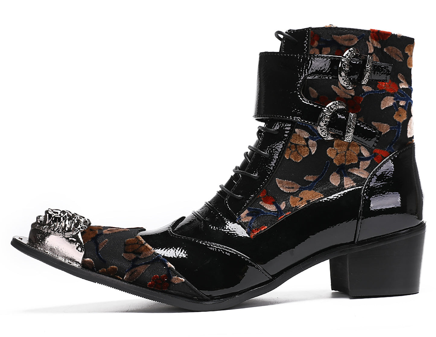 Mens Metal-Tip Toe Patent Leather Cowboy Western Boots