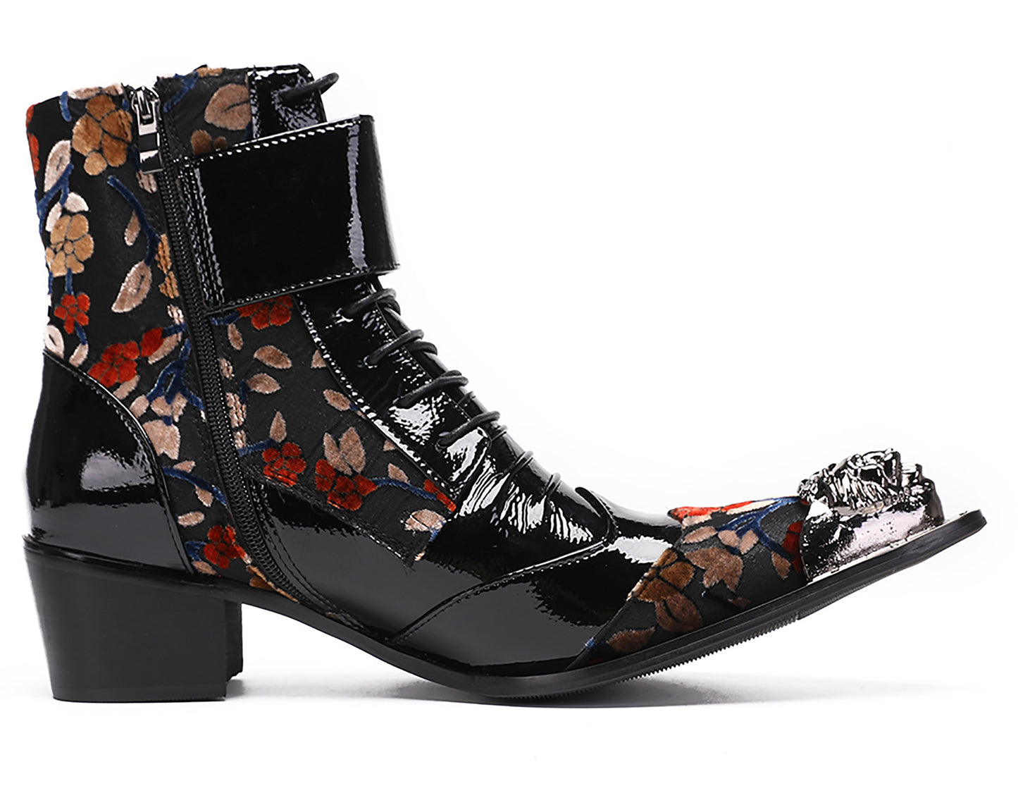 Mens Metal-Tip Toe Patent Leather Cowboy Western Boots