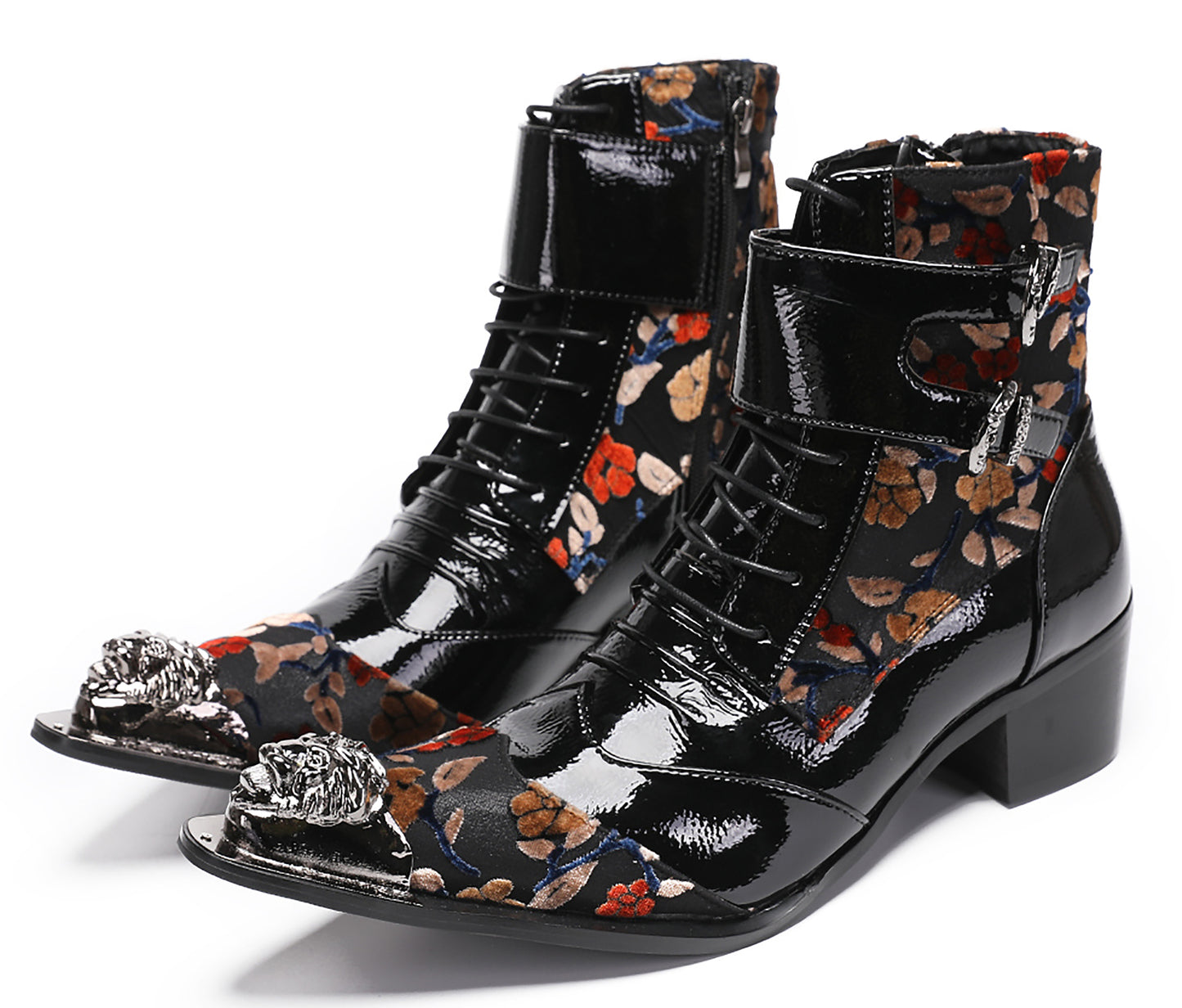 Mens Metal-Tip Toe Patent Leather Cowboy Western Boots