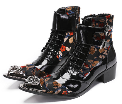Mens Metal-Tip Toe Patent Leather Cowboy Western Boots