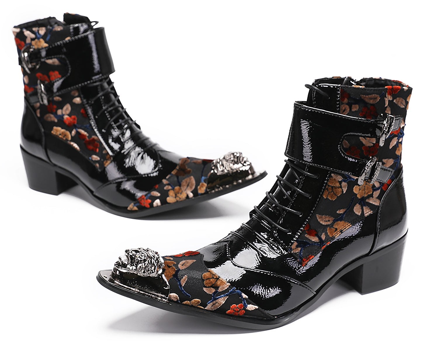 Mens Metal-Tip Toe Patent Leather Cowboy Western Boots