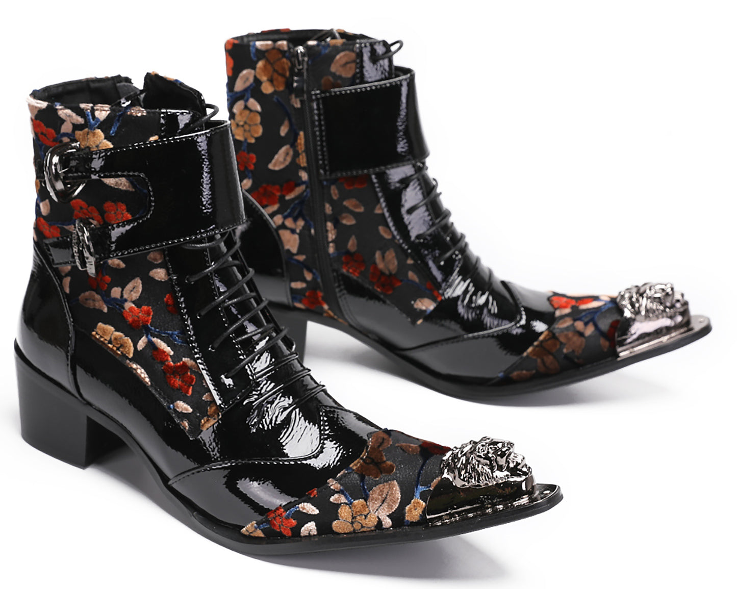 Mens Metal-Tip Toe Patent Leather Cowboy Western Boots