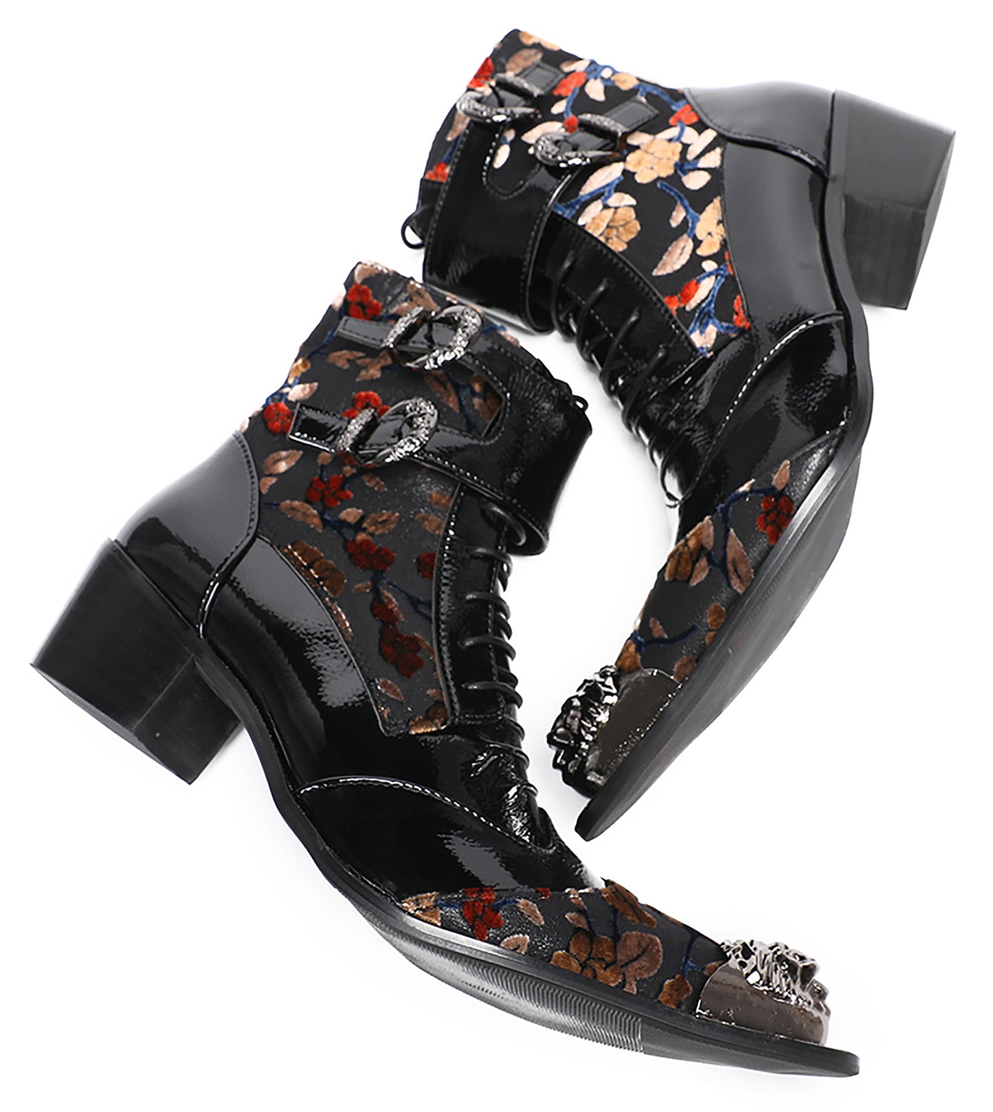 Mens Metal-Tip Toe Patent Leather Cowboy Western Boots