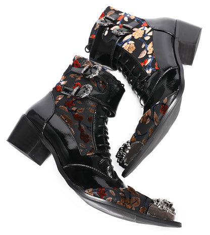 Mens Metal-Tip Toe Patent Leather Cowboy Western Boots