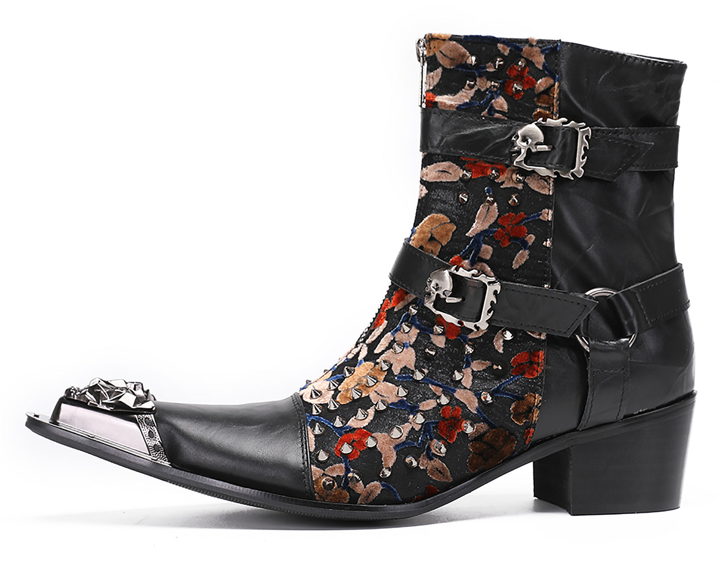 Mens Party Dress Metal-Tip Toe Skeleton Button Cowboy Western Boots