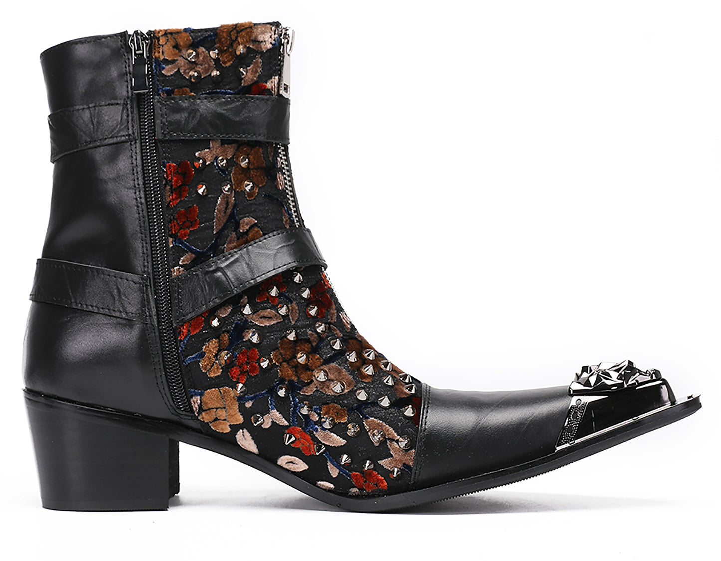 Mens Party Dress Metal-Tip Toe Skeleton Button Cowboy Western Boots