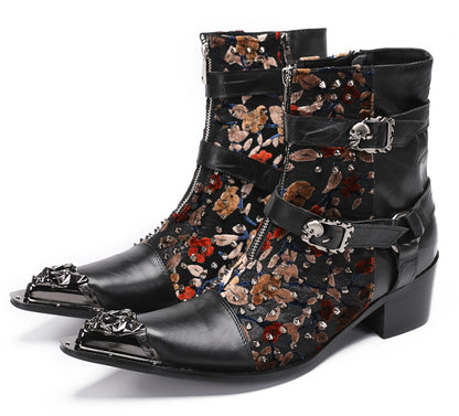 Mens Party Dress Metal-Tip Toe Skeleton Button Cowboy Western Boots
