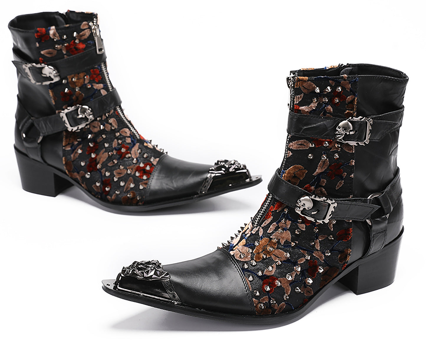 Mens Party Dress Metal-Tip Toe Skeleton Button Cowboy Western Boots