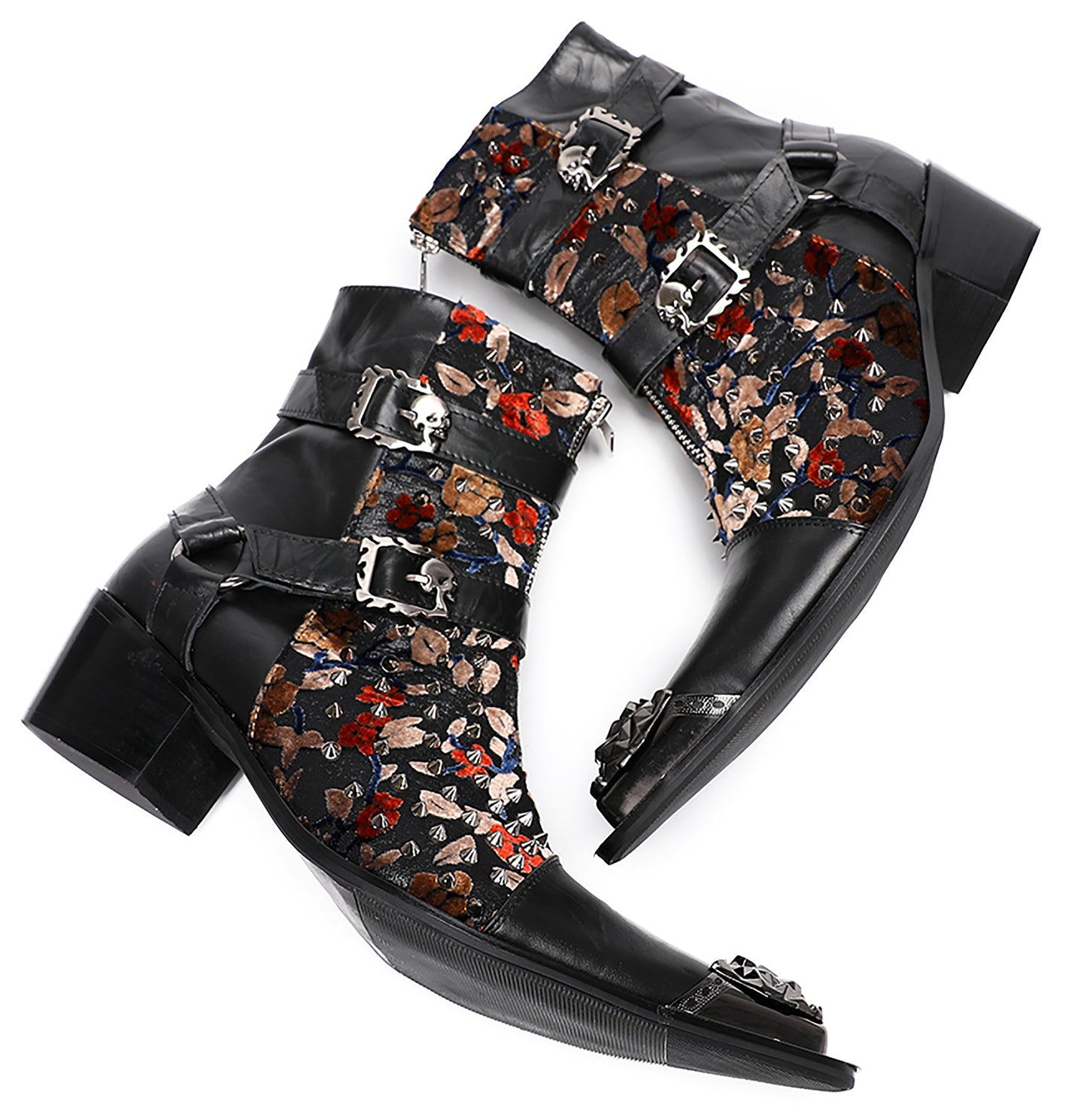 Mens Party Dress Metal-Tip Toe Skeleton Button Cowboy Western Boots
