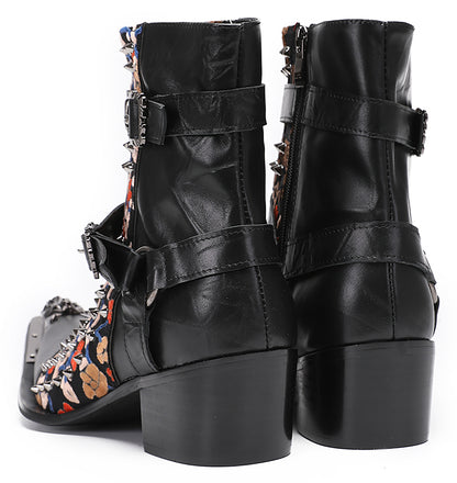 Mens Party Dress Metal-Tip Toe Skeleton Button Cowboy Western Boots