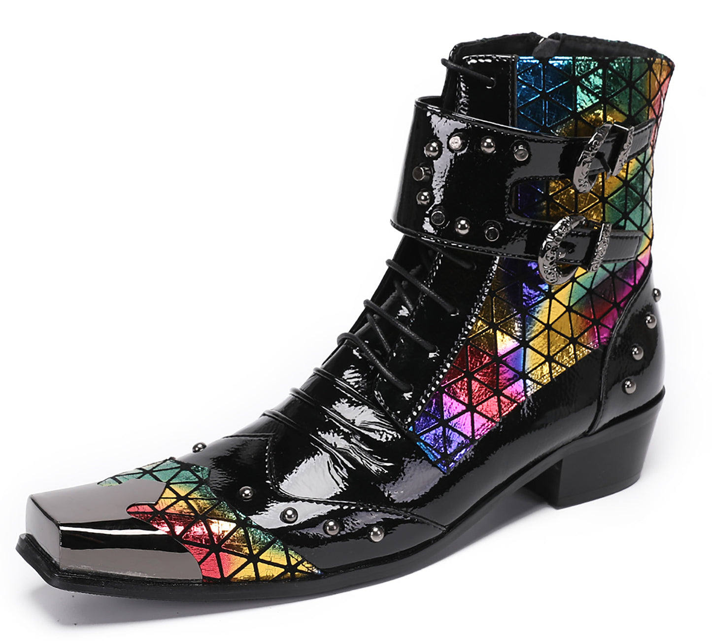 Mens Metal-Square Toe Prom Casual Cowboy Western Boots