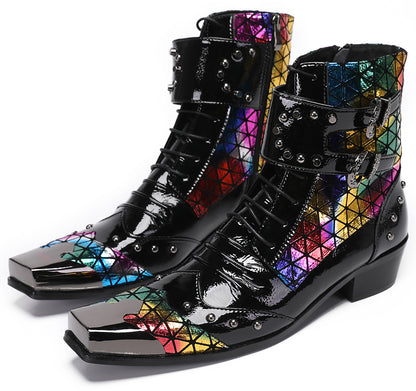 Mens Metal-Square Toe Prom Casual Cowboy Western Boots