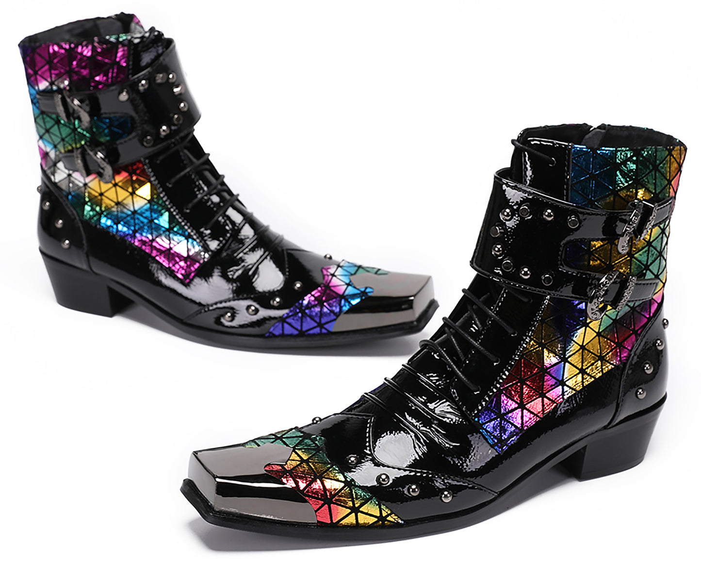 Mens Metal-Square Toe Prom Casual Cowboy Western Boots