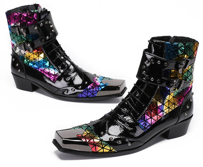 Mens Metal-Square Toe Prom Casual Cowboy Western Boots