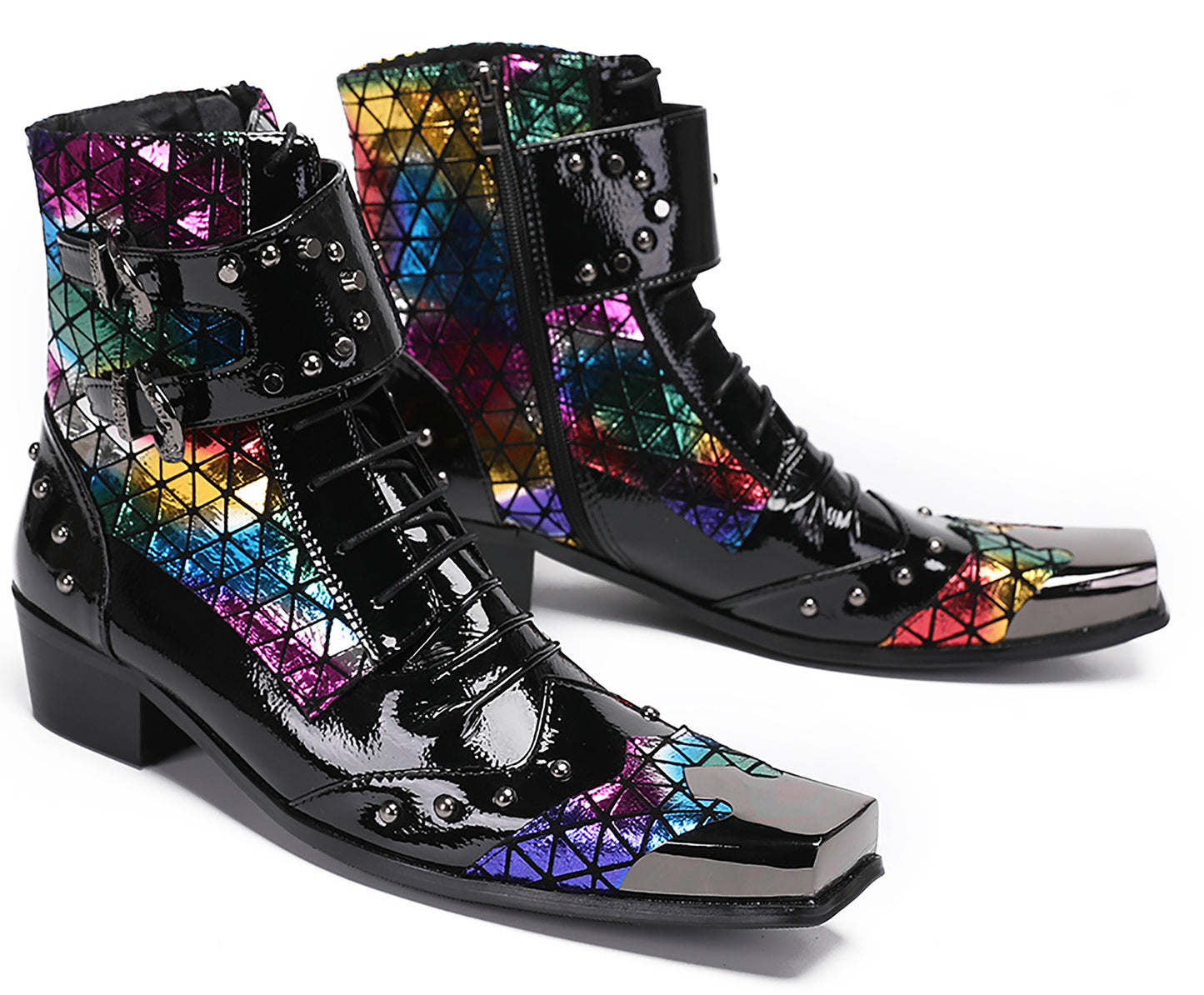 Mens Metal-Square Toe Prom Casual Cowboy Western Boots
