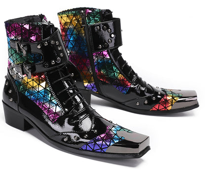 Mens Metal-Square Toe Prom Casual Cowboy Western Boots