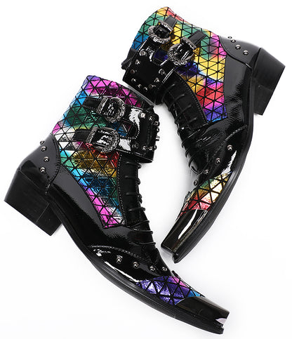 Mens Metal-Square Toe Prom Casual Cowboy Western Boots