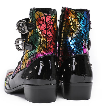 Mens Metal-Square Toe Prom Casual Cowboy Western Boots