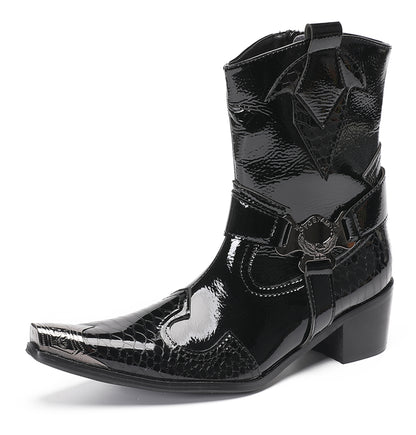 Mens Top-Grain Leather High Top Western Cowboy Boots