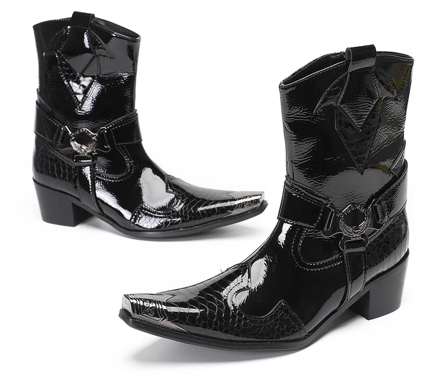 Mens Top-Grain Leather High Top Western Cowboy Boots
