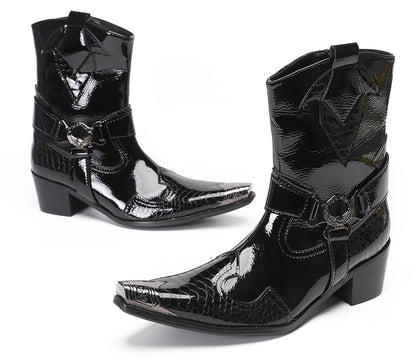Mens Top-Grain Leather High Top Western Cowboy Boots