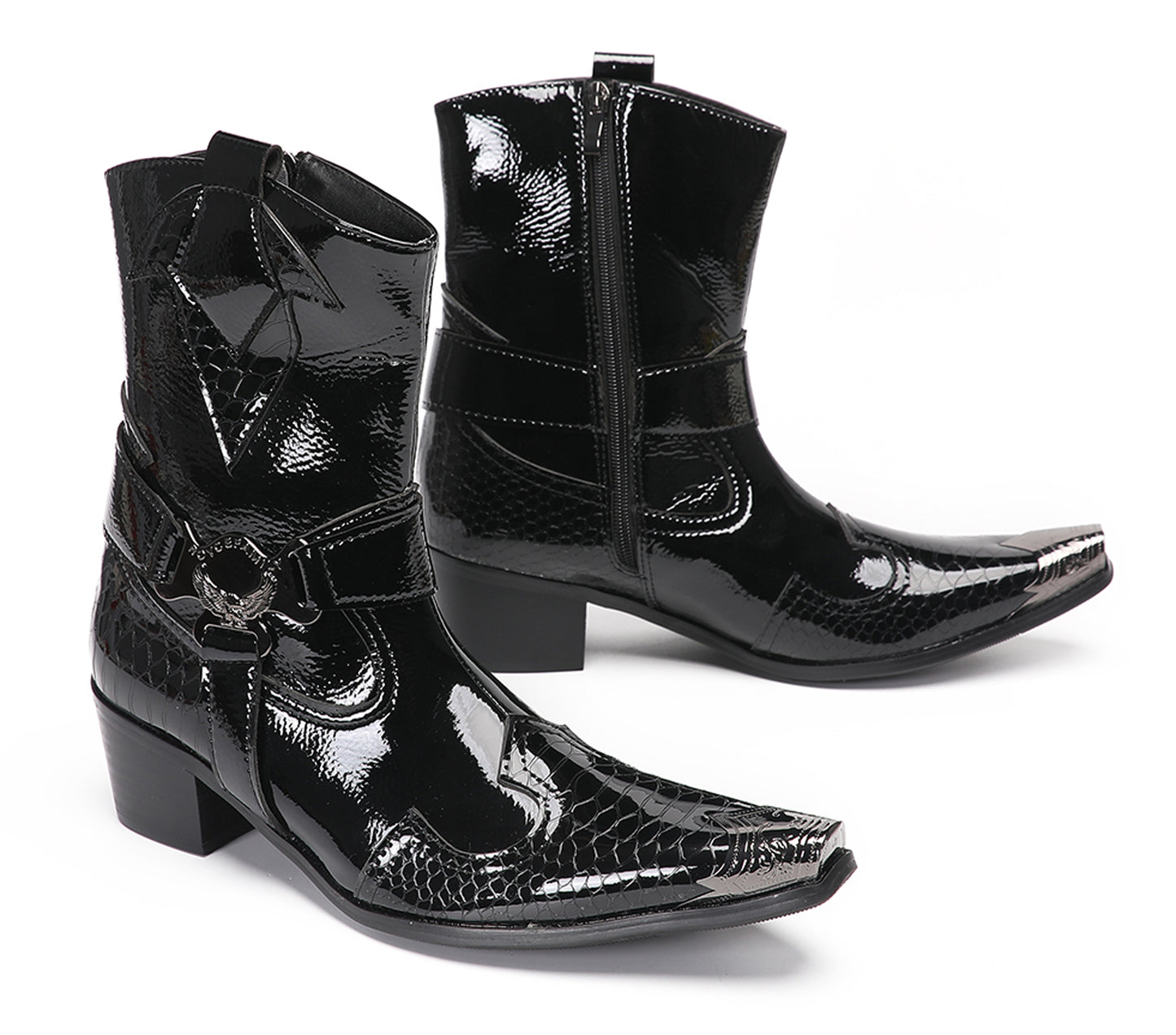 Mens Top-Grain Leather High Top Western Cowboy Boots