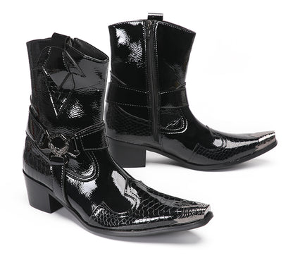 Mens Top-Grain Leather High Top Western Cowboy Boots