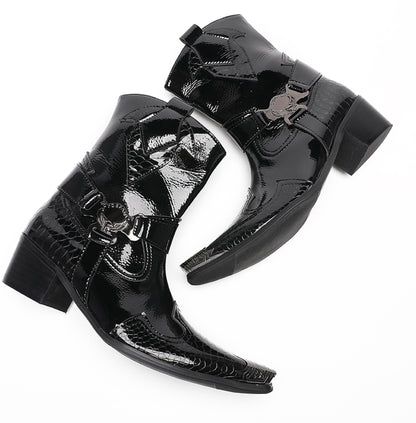 Mens Top-Grain Leather High Top Western Cowboy Boots