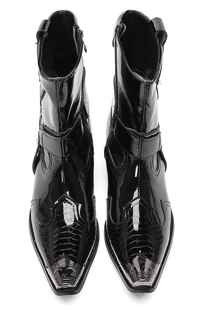 Mens Top-Grain Leather High Top Western Cowboy Boots