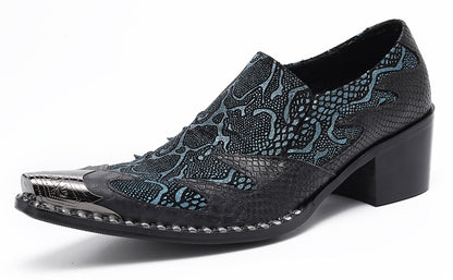 Mens Genuine Leather Two Tone Block Heel Western Loafers