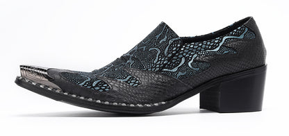 Mens Genuine Leather Two Tone Block Heel Western Loafers