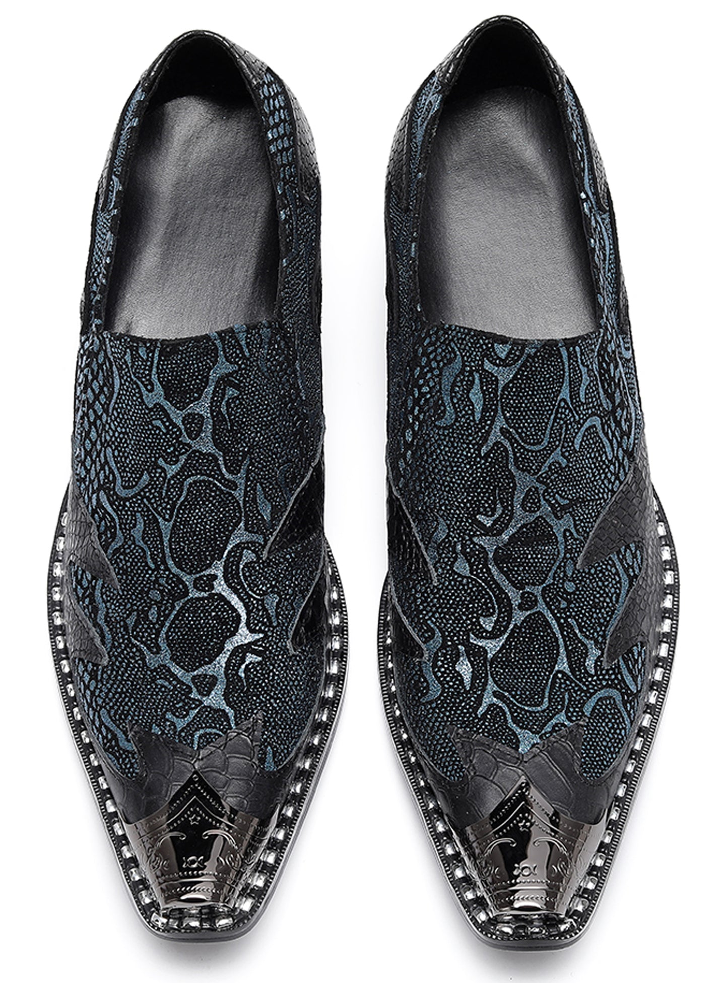 Mens Genuine Leather Two Tone Block Heel Western Loafers
