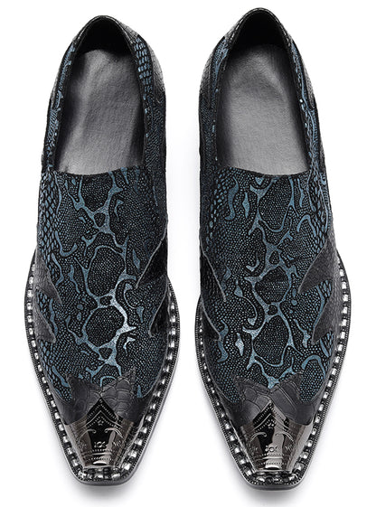 Mens Genuine Leather Two Tone Block Heel Western Loafers