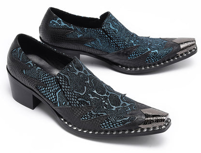 Mens Genuine Leather Two Tone Block Heel Western Loafers