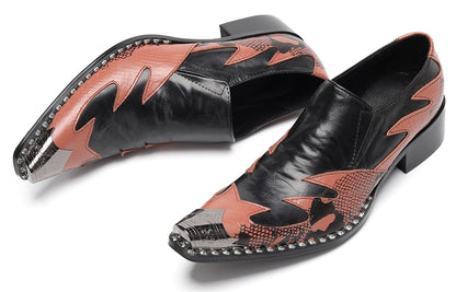Mens Genuine Leather Two Tone Block Heel Western Loafers