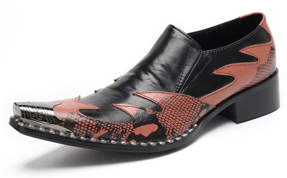 Mens Genuine Leather Two Tone Block Heel Western Loafers