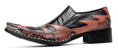 Mens Genuine Leather Two Tone Block Heel Western Loafers