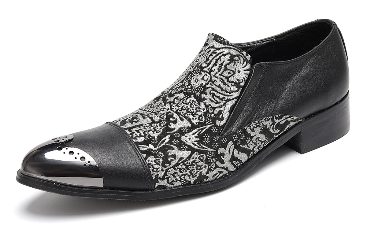 Mens Embroidered Brocade Pattern Slip-On Western Loafers