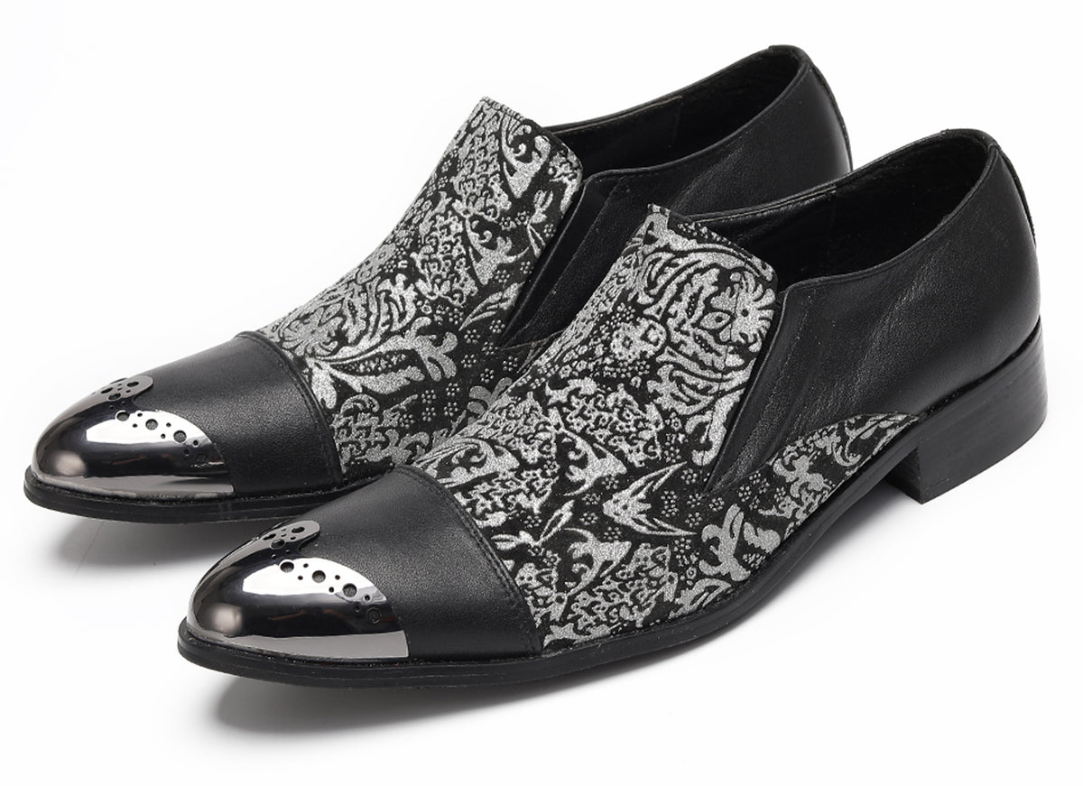 Mens Embroidered Brocade Pattern Slip-On Western Loafers