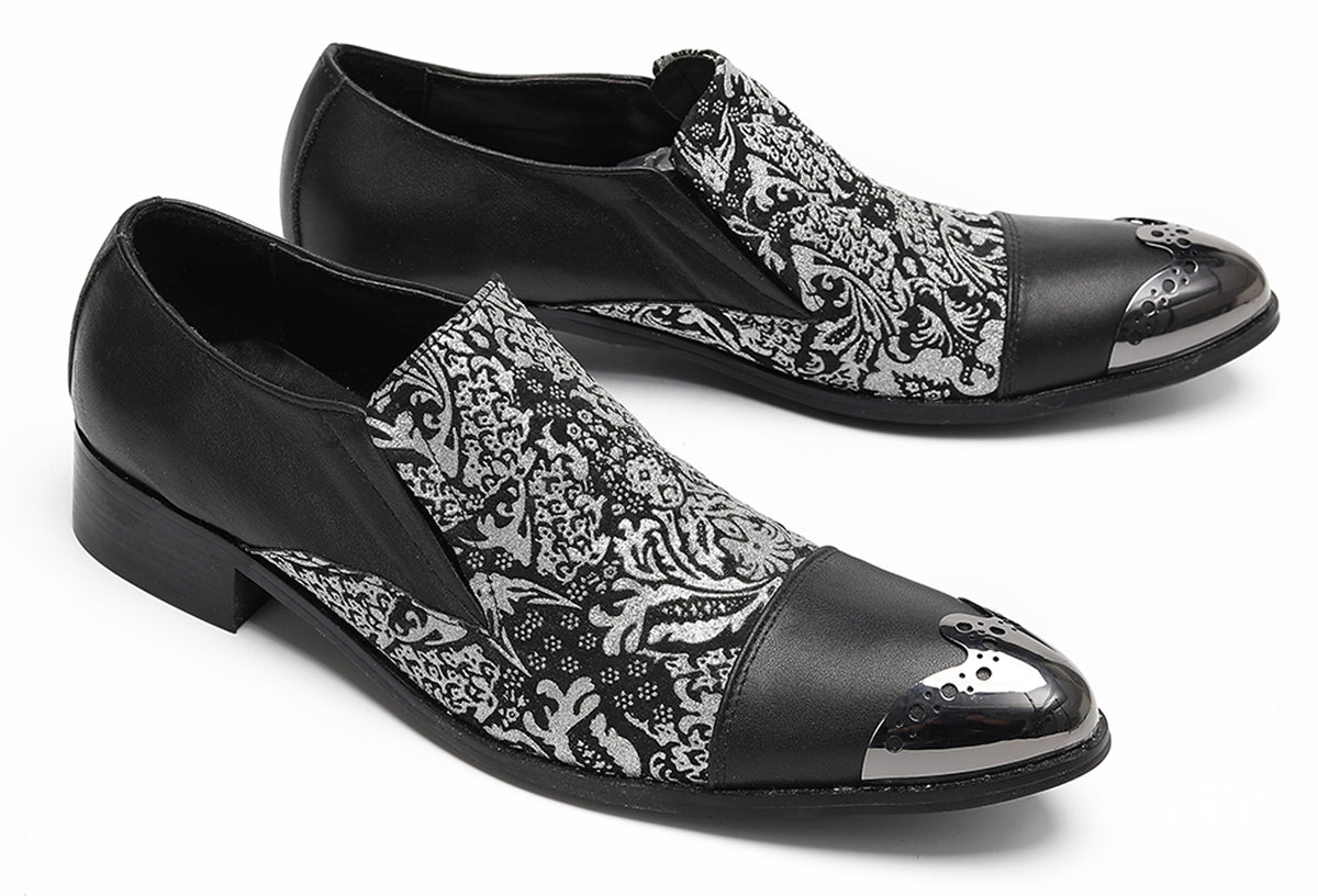 Mens Embroidered Brocade Pattern Slip-On Western Loafers